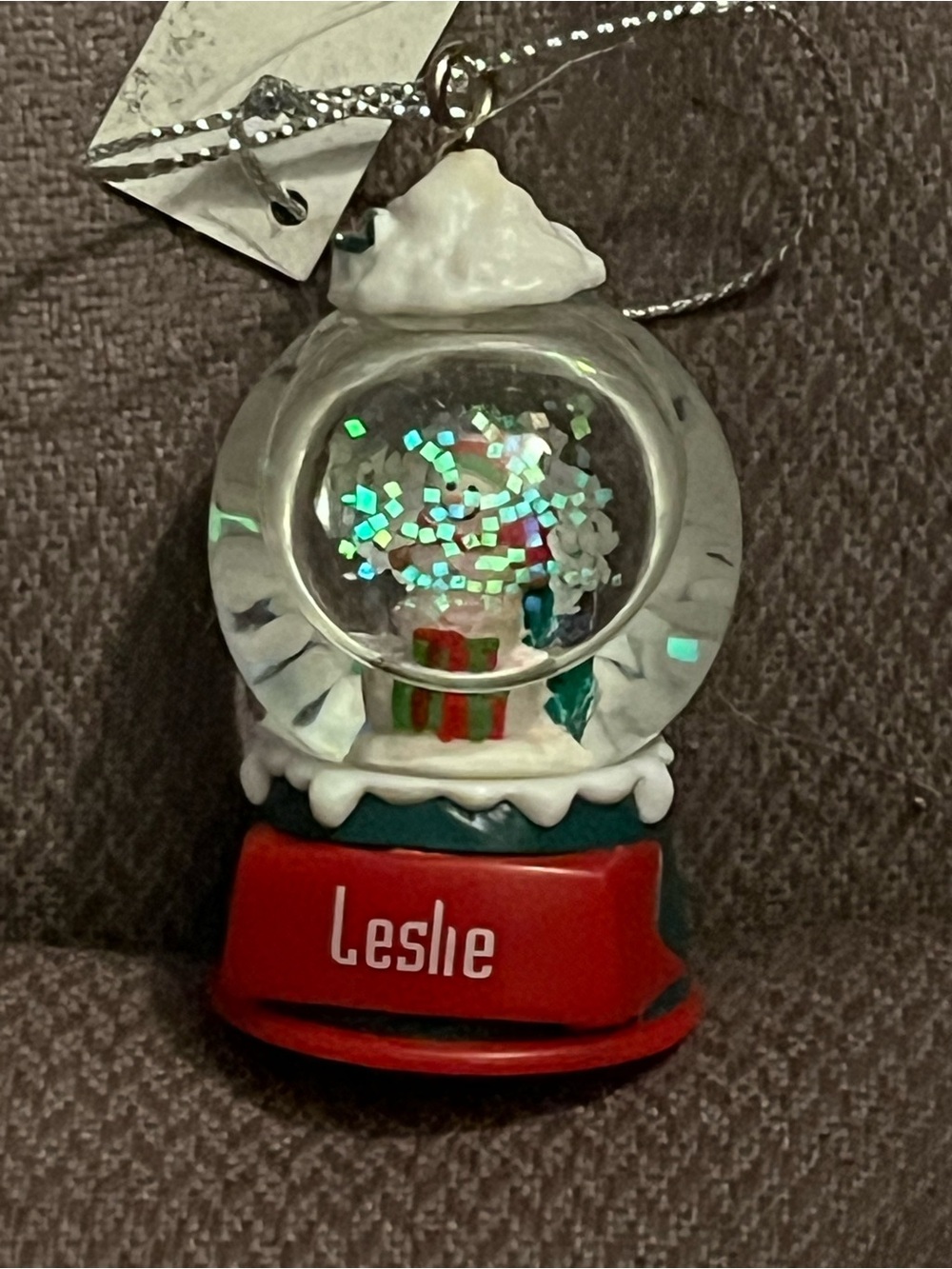Leslie Personalized Red & Green Snow Globe Ornament - Home Accents